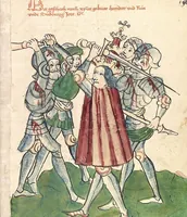 An illustration from Historia septem sapientum, dt. ; Martinus Oppaviensis: Chronicon pontificum et imperatorum, dt. (1450)