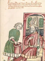 An illustration from Historia septem sapientum, dt. ; Martinus Oppaviensis: Chronicon pontificum et imperatorum, dt. (1450)