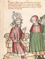 An illustration from Historia septem sapientum, dt. ; Martinus Oppaviensis: Chronicon pontificum et imperatorum, dt. (1450)
