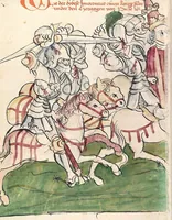 An illustration from Historia septem sapientum, dt. ; Martinus Oppaviensis: Chronicon pontificum et imperatorum, dt. (1450)