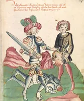 An illustration from Historia septem sapientum, dt. ; Martinus Oppaviensis: Chronicon pontificum et imperatorum, dt. (1450)