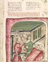 An illustration from Historia septem sapientum, dt. ; Martinus Oppaviensis: Chronicon pontificum et imperatorum, dt. (1450)