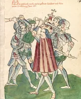 An illustration from Historia septem sapientum, dt. ; Martinus Oppaviensis: Chronicon pontificum et imperatorum, dt. (1450)