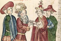 Picture 105 of 142 from Historia septem sapientum, dt. ; Martinus Oppaviensis: Chronicon pontificum et imperatorum, dt. (1450), leaf 398