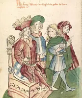 An illustration from Historia septem sapientum, dt. ; Martinus Oppaviensis: Chronicon pontificum et imperatorum, dt. (1450)