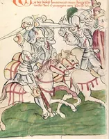 An illustration from Historia septem sapientum, dt. ; Martinus Oppaviensis: Chronicon pontificum et imperatorum, dt. (1450)