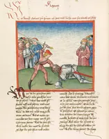 An illustration from Könige, Paralipomenon I und II, Esra, Tobias, Judith, Esther, Hiob (1477)