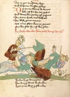 An illustration from Willehalm von Orlens (1420)