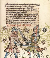 An illustration from 'Rosengarten zu Worms' ; 'Lucidarius' (1420)