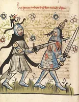 An illustration from 'Rosengarten zu Worms' ; 'Lucidarius' (1420)