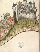 Picture 1 of 17 from 'Rosengarten zu Worms' ; 'Lucidarius' (1420), leaf 18