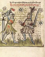 An illustration from 'Rosengarten zu Worms' ; 'Lucidarius' (1420)