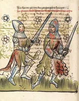 An illustration from 'Rosengarten zu Worms' ; 'Lucidarius' (1420)