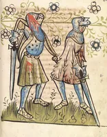 An illustration from 'Rosengarten zu Worms' ; 'Lucidarius' (1420)