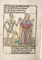 An illustration from 'Heidelberger Bilderkatechismus' (Handschrift) ; Biblia pauperum (Blockbuch) ; Totentanz (Blockbuch) u.a. (1455)