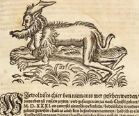 An illustration from Thierbuch Das ist ein kurtze beschreybung aller vierfüssigen Thieren/ so auff der erden vn[d] in wassern wonend/ sampt jrer waren conterfactur: alles zů nutz vn[d] gůtem allen liebhabern der künsten/ Artzeten/ Maleren/ Bildschnitzern/ Weydleüten vnd Köchen/ gestelt (1583)
