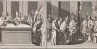 An illustration from Heilige Ceremonien, Gottes und Götzen-Dienste aller Völcker der Welt, Oder Eigentliche Vorstellung und summarischer Begriff, der vornehmsten Gottes-Dienstlichen Pflichten, Kirchen- und Tempel-Gebräuchen, der Christlich- und abgöttischen Völcker der gantzen Welt: Welche Nach des Berühmten Picarts Erfindung in Kupfer gestochen, und verlegt worden (1748)