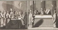 Picture 72 of 312 from Heilige Ceremonien, Gottes und Götzen-Dienste aller Völcker der Welt, Oder Eigentliche Vorstellung und summarischer Begriff, der vornehmsten Gottes-Dienstlichen Pflichten, Kirchen- und Tempel-Gebräuchen, der Christlich- und abgöttischen Völcker der gantzen Welt: Welche Nach des Berühmten Picarts Erfindung in Kupfer gestochen, und verlegt worden (1748), leaf 101