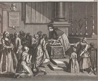An illustration from Heilige Ceremonien, Gottes und Götzen-Dienste aller Völcker der Welt, Oder Eigentliche Vorstellung und summarischer Begriff, der vornehmsten Gottes-Dienstlichen Pflichten, Kirchen- und Tempel-Gebräuchen, der Christlich- und abgöttischen Völcker der gantzen Welt: Welche Nach des Berühmten Picarts Erfindung in Kupfer gestochen, und verlegt worden (1748)