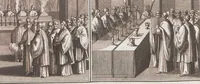 Picture 85 of 312 from Heilige Ceremonien, Gottes und Götzen-Dienste aller Völcker der Welt, Oder Eigentliche Vorstellung und summarischer Begriff, der vornehmsten Gottes-Dienstlichen Pflichten, Kirchen- und Tempel-Gebräuchen, der Christlich- und abgöttischen Völcker der gantzen Welt: Welche Nach des Berühmten Picarts Erfindung in Kupfer gestochen, und verlegt worden (1748), leaf 112