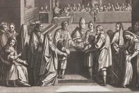 Picture 90 of 312 from Heilige Ceremonien, Gottes und Götzen-Dienste aller Völcker der Welt, Oder Eigentliche Vorstellung und summarischer Begriff, der vornehmsten Gottes-Dienstlichen Pflichten, Kirchen- und Tempel-Gebräuchen, der Christlich- und abgöttischen Völcker der gantzen Welt: Welche Nach des Berühmten Picarts Erfindung in Kupfer gestochen, und verlegt worden (1748), leaf 115