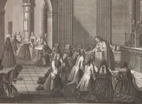 Picture 92 of 312 from Heilige Ceremonien, Gottes und Götzen-Dienste aller Völcker der Welt, Oder Eigentliche Vorstellung und summarischer Begriff, der vornehmsten Gottes-Dienstlichen Pflichten, Kirchen- und Tempel-Gebräuchen, der Christlich- und abgöttischen Völcker der gantzen Welt: Welche Nach des Berühmten Picarts Erfindung in Kupfer gestochen, und verlegt worden (1748), leaf 116