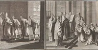 An illustration from Heilige Ceremonien, Gottes und Götzen-Dienste aller Völcker der Welt, Oder Eigentliche Vorstellung und summarischer Begriff, der vornehmsten Gottes-Dienstlichen Pflichten, Kirchen- und Tempel-Gebräuchen, der Christlich- und abgöttischen Völcker der gantzen Welt: Welche Nach des Berühmten Picarts Erfindung in Kupfer gestochen, und verlegt worden (1748)