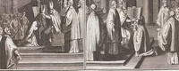 An illustration from Heilige Ceremonien, Gottes und Götzen-Dienste aller Völcker der Welt, Oder Eigentliche Vorstellung und summarischer Begriff, der vornehmsten Gottes-Dienstlichen Pflichten, Kirchen- und Tempel-Gebräuchen, der Christlich- und abgöttischen Völcker der gantzen Welt: Welche Nach des Berühmten Picarts Erfindung in Kupfer gestochen, und verlegt worden (1748)