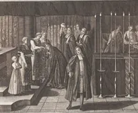 Picture 103 of 312 from Heilige Ceremonien, Gottes und Götzen-Dienste aller Völcker der Welt, Oder Eigentliche Vorstellung und summarischer Begriff, der vornehmsten Gottes-Dienstlichen Pflichten, Kirchen- und Tempel-Gebräuchen, der Christlich- und abgöttischen Völcker der gantzen Welt: Welche Nach des Berühmten Picarts Erfindung in Kupfer gestochen, und verlegt worden (1748), leaf 120