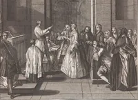 Picture 106 of 312 from Heilige Ceremonien, Gottes und Götzen-Dienste aller Völcker der Welt, Oder Eigentliche Vorstellung und summarischer Begriff, der vornehmsten Gottes-Dienstlichen Pflichten, Kirchen- und Tempel-Gebräuchen, der Christlich- und abgöttischen Völcker der gantzen Welt: Welche Nach des Berühmten Picarts Erfindung in Kupfer gestochen, und verlegt worden (1748), leaf 122
