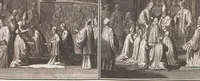 Picture 108 of 312 from Heilige Ceremonien, Gottes und Götzen-Dienste aller Völcker der Welt, Oder Eigentliche Vorstellung und summarischer Begriff, der vornehmsten Gottes-Dienstlichen Pflichten, Kirchen- und Tempel-Gebräuchen, der Christlich- und abgöttischen Völcker der gantzen Welt: Welche Nach des Berühmten Picarts Erfindung in Kupfer gestochen, und verlegt worden (1748), leaf 123