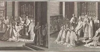 Picture 109 of 312 from Heilige Ceremonien, Gottes und Götzen-Dienste aller Völcker der Welt, Oder Eigentliche Vorstellung und summarischer Begriff, der vornehmsten Gottes-Dienstlichen Pflichten, Kirchen- und Tempel-Gebräuchen, der Christlich- und abgöttischen Völcker der gantzen Welt: Welche Nach des Berühmten Picarts Erfindung in Kupfer gestochen, und verlegt worden (1748), leaf 123