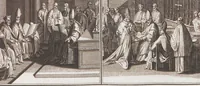 An illustration from Heilige Ceremonien, Gottes und Götzen-Dienste aller Völcker der Welt, Oder Eigentliche Vorstellung und summarischer Begriff, der vornehmsten Gottes-Dienstlichen Pflichten, Kirchen- und Tempel-Gebräuchen, der Christlich- und abgöttischen Völcker der gantzen Welt: Welche Nach des Berühmten Picarts Erfindung in Kupfer gestochen, und verlegt worden (1748)
