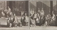 Picture 114 of 312 from Heilige Ceremonien, Gottes und Götzen-Dienste aller Völcker der Welt, Oder Eigentliche Vorstellung und summarischer Begriff, der vornehmsten Gottes-Dienstlichen Pflichten, Kirchen- und Tempel-Gebräuchen, der Christlich- und abgöttischen Völcker der gantzen Welt: Welche Nach des Berühmten Picarts Erfindung in Kupfer gestochen, und verlegt worden (1748), leaf 125