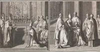 An illustration from Heilige Ceremonien, Gottes und Götzen-Dienste aller Völcker der Welt, Oder Eigentliche Vorstellung und summarischer Begriff, der vornehmsten Gottes-Dienstlichen Pflichten, Kirchen- und Tempel-Gebräuchen, der Christlich- und abgöttischen Völcker der gantzen Welt: Welche Nach des Berühmten Picarts Erfindung in Kupfer gestochen, und verlegt worden (1748)