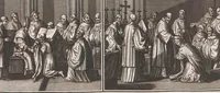 An illustration from Heilige Ceremonien, Gottes und Götzen-Dienste aller Völcker der Welt, Oder Eigentliche Vorstellung und summarischer Begriff, der vornehmsten Gottes-Dienstlichen Pflichten, Kirchen- und Tempel-Gebräuchen, der Christlich- und abgöttischen Völcker der gantzen Welt: Welche Nach des Berühmten Picarts Erfindung in Kupfer gestochen, und verlegt worden (1748)