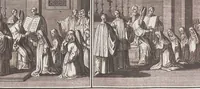 An illustration from Heilige Ceremonien, Gottes und Götzen-Dienste aller Völcker der Welt, Oder Eigentliche Vorstellung und summarischer Begriff, der vornehmsten Gottes-Dienstlichen Pflichten, Kirchen- und Tempel-Gebräuchen, der Christlich- und abgöttischen Völcker der gantzen Welt: Welche Nach des Berühmten Picarts Erfindung in Kupfer gestochen, und verlegt worden (1748)