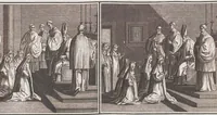 An illustration from Heilige Ceremonien, Gottes und Götzen-Dienste aller Völcker der Welt, Oder Eigentliche Vorstellung und summarischer Begriff, der vornehmsten Gottes-Dienstlichen Pflichten, Kirchen- und Tempel-Gebräuchen, der Christlich- und abgöttischen Völcker der gantzen Welt: Welche Nach des Berühmten Picarts Erfindung in Kupfer gestochen, und verlegt worden (1748)