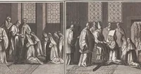 Picture 123 of 312 from Heilige Ceremonien, Gottes und Götzen-Dienste aller Völcker der Welt, Oder Eigentliche Vorstellung und summarischer Begriff, der vornehmsten Gottes-Dienstlichen Pflichten, Kirchen- und Tempel-Gebräuchen, der Christlich- und abgöttischen Völcker der gantzen Welt: Welche Nach des Berühmten Picarts Erfindung in Kupfer gestochen, und verlegt worden (1748), leaf 128