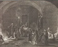 An illustration from Heilige Ceremonien, Gottes und Götzen-Dienste aller Völcker der Welt, Oder Eigentliche Vorstellung und summarischer Begriff, der vornehmsten Gottes-Dienstlichen Pflichten, Kirchen- und Tempel-Gebräuchen, der Christlich- und abgöttischen Völcker der gantzen Welt: Welche Nach des Berühmten Picarts Erfindung in Kupfer gestochen, und verlegt worden (1748)