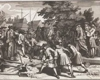 An illustration from Heilige Ceremonien, Gottes und Götzen-Dienste aller Völcker der Welt, Oder Eigentliche Vorstellung und summarischer Begriff, der vornehmsten Gottes-Dienstlichen Pflichten, Kirchen- und Tempel-Gebräuchen, der Christlich- und abgöttischen Völcker der gantzen Welt: Welche Nach des Berühmten Picarts Erfindung in Kupfer gestochen, und verlegt worden (1748)