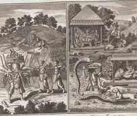 An illustration from Heilige Ceremonien, Gottes und Götzen-Dienste aller Völcker der Welt, Oder Eigentliche Vorstellung und summarischer Begriff, der vornehmsten Gottes-Dienstlichen Pflichten, Kirchen- und Tempel-Gebräuchen, der Christlich- und abgöttischen Völcker der gantzen Welt: Welche Nach des Berühmten Picarts Erfindung in Kupfer gestochen, und verlegt worden (1748)