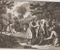 An illustration from Heilige Ceremonien, Gottes und Götzen-Dienste aller Völcker der Welt, Oder Eigentliche Vorstellung und summarischer Begriff, der vornehmsten Gottes-Dienstlichen Pflichten, Kirchen- und Tempel-Gebräuchen, der Christlich- und abgöttischen Völcker der gantzen Welt: Welche Nach des Berühmten Picarts Erfindung in Kupfer gestochen, und verlegt worden (1748)