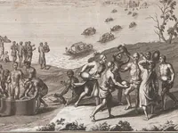 An illustration from Heilige Ceremonien, Gottes und Götzen-Dienste aller Völcker der Welt, Oder Eigentliche Vorstellung und summarischer Begriff, der vornehmsten Gottes-Dienstlichen Pflichten, Kirchen- und Tempel-Gebräuchen, der Christlich- und abgöttischen Völcker der gantzen Welt: Welche Nach des Berühmten Picarts Erfindung in Kupfer gestochen, und verlegt worden (1748)