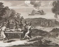 An illustration from Heilige Ceremonien, Gottes und Götzen-Dienste aller Völcker der Welt, Oder Eigentliche Vorstellung und summarischer Begriff, der vornehmsten Gottes-Dienstlichen Pflichten, Kirchen- und Tempel-Gebräuchen, der Christlich- und abgöttischen Völcker der gantzen Welt: Welche Nach des Berühmten Picarts Erfindung in Kupfer gestochen, und verlegt worden (1748)