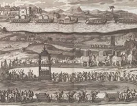 An illustration from Heilige Ceremonien, Gottes und Götzen-Dienste aller Völcker der Welt, Oder Eigentliche Vorstellung und summarischer Begriff, der vornehmsten Gottes-Dienstlichen Pflichten, Kirchen- und Tempel-Gebräuchen, der Christlich- und abgöttischen Völcker der gantzen Welt: Welche Nach des Berühmten Picarts Erfindung in Kupfer gestochen, und verlegt worden (1748)