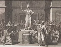 An illustration from Heilige Ceremonien, Gottes und Götzen-Dienste aller Völcker der Welt, Oder Eigentliche Vorstellung und summarischer Begriff, der vornehmsten Gottes-Dienstlichen Pflichten, Kirchen- und Tempel-Gebräuchen, der Christlich- und abgöttischen Völcker der gantzen Welt: Welche Nach des Berühmten Picarts Erfindung in Kupfer gestochen, und verlegt worden (1748)