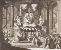 Picture 210 of 312 from Heilige Ceremonien, Gottes und Götzen-Dienste aller Völcker der Welt, Oder Eigentliche Vorstellung und summarischer Begriff, der vornehmsten Gottes-Dienstlichen Pflichten, Kirchen- und Tempel-Gebräuchen, der Christlich- und abgöttischen Völcker der gantzen Welt: Welche Nach des Berühmten Picarts Erfindung in Kupfer gestochen, und verlegt worden (1748), leaf 199
