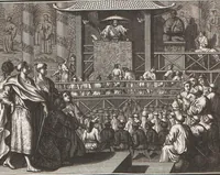 An illustration from Heilige Ceremonien, Gottes und Götzen-Dienste aller Völcker der Welt, Oder Eigentliche Vorstellung und summarischer Begriff, der vornehmsten Gottes-Dienstlichen Pflichten, Kirchen- und Tempel-Gebräuchen, der Christlich- und abgöttischen Völcker der gantzen Welt: Welche Nach des Berühmten Picarts Erfindung in Kupfer gestochen, und verlegt worden (1748)
