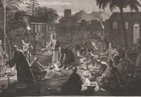 An illustration from Heilige Ceremonien, Gottes und Götzen-Dienste aller Völcker der Welt, Oder Eigentliche Vorstellung und summarischer Begriff, der vornehmsten Gottes-Dienstlichen Pflichten, Kirchen- und Tempel-Gebräuchen, der Christlich- und abgöttischen Völcker der gantzen Welt: Welche Nach des Berühmten Picarts Erfindung in Kupfer gestochen, und verlegt worden (1748)